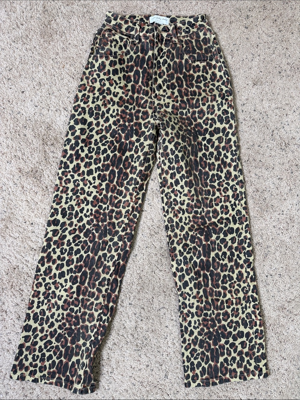 Never Fully Dressed Leopard Print Straight-Leg Jeans in Brown and Tan
